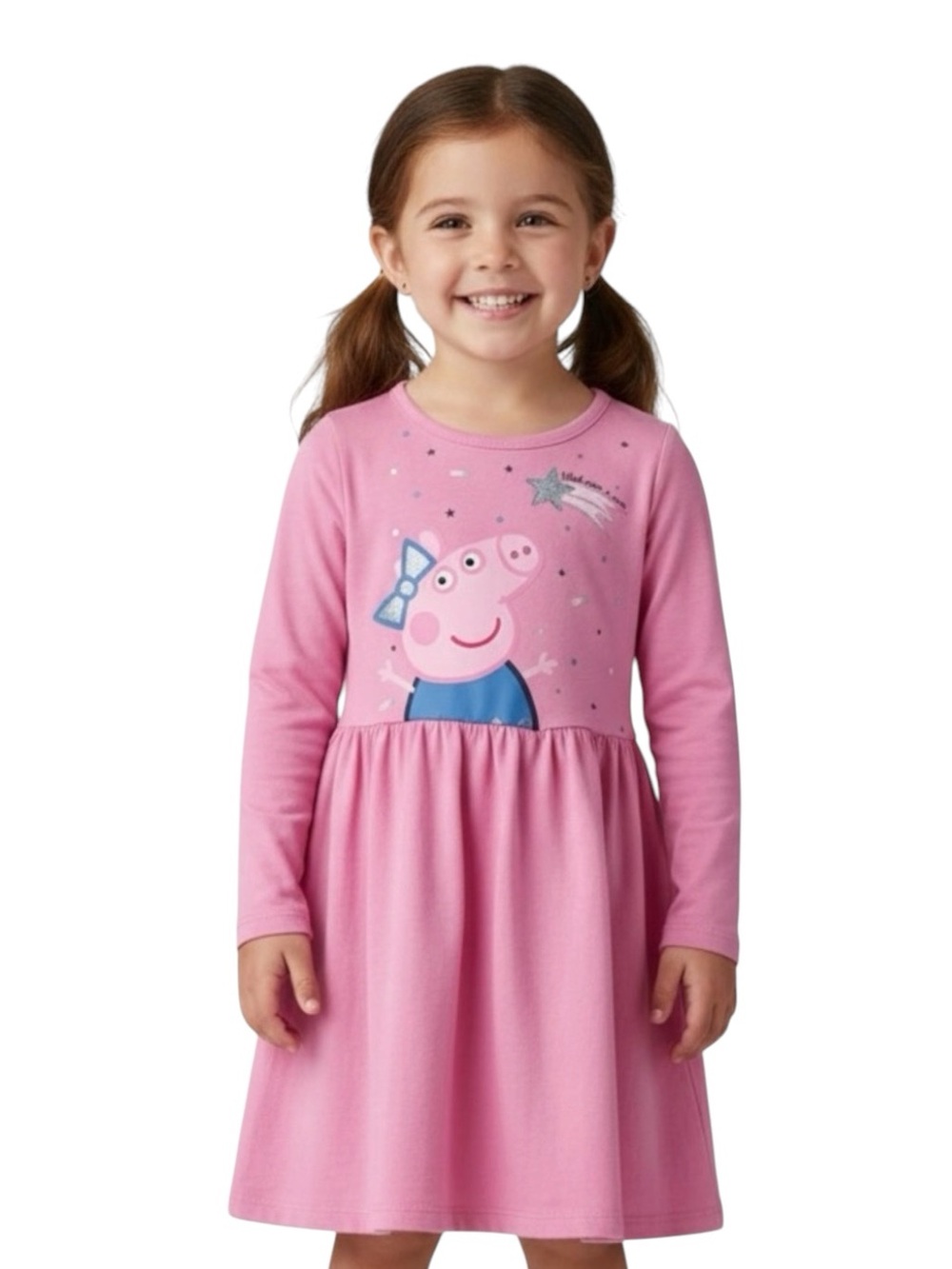 Peppa Pig Pink Long-Sleeve Pleated Dress Size 3T